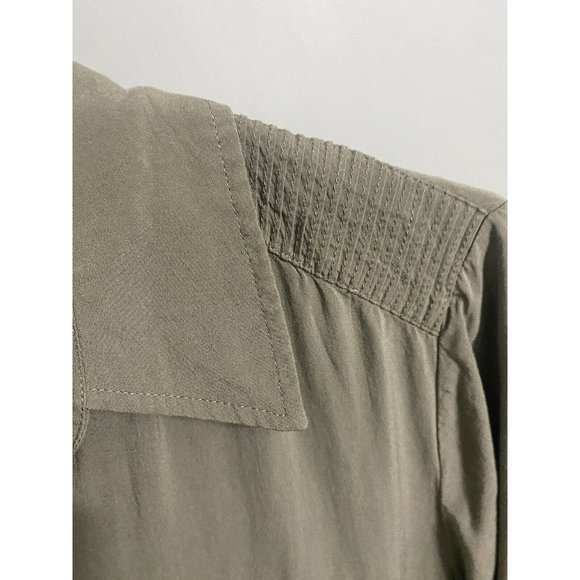 Chico's 100% Rayon PETITE Size 2 Green Roll Tab Sleeve Button Up Top Tunic - Picture 5 of 7